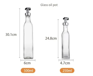 150 ml 250 ml 500 ml Square Glass Olive Oil and Vinegar Bottle for Condiments