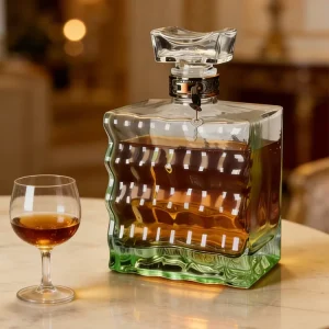 1500ml Square Glass Bottle with Cork Stopper Screen Printed High end Customized Brandy Bottle with Locking Clasp