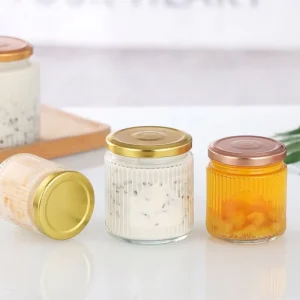 150ml 200ml 280ml 380ml 500ml Vertical Stripe Round Glass Jam Jar With Lid for Pickles and Food Storage