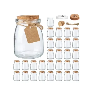 150ml-200ml Glass Pudding, Jelly, Jam, Honey, and Yogurt Jar with Cork and Plastic Lids