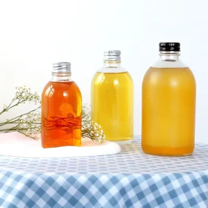 150ml 250ml 350ml 500ml Clear Round Glass Juice Beverage Bottle With Screw Cap for Milk Tea Coffee Wine Water