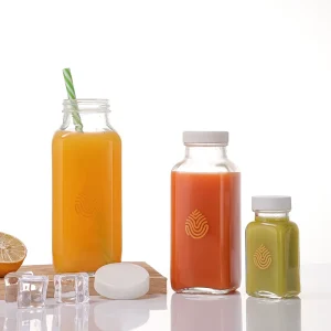 150ml 250ml 350ml 500ml Square Glass Juice and Beverage Bottles with Screw Caps