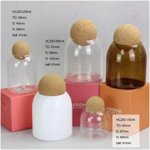 150ml 250ml 500ml High Borosilicate Glass Jar with Cork Ball Lid for Home Decoration