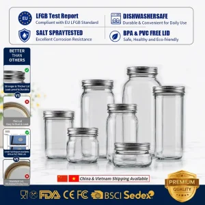 150ml 300ml 500ml 1000mlMason Jar Custom Airtight Glass Jar with Metal Screw Lid for Preserving Jar Sauce and Dry Food Packaging