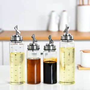 150ml 300ml 500ml 800ml Clear Cylinder Empty Olive Oil Glass Bottle for Kitchen Soy Sauce Vinegar Dispenser Oiler Cruet With Lid