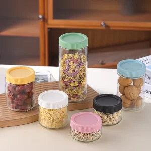 150ml 750ml Ribbed Glass Storage Jars with Colorful Lids Airtight Food Containers