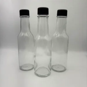 150ml Clear Woozy Glass Sauce Bottles with Black Lid and Inserts