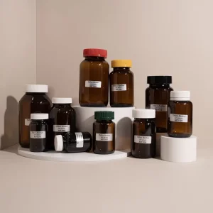 150ml Wide Mouth Amber Glass Sample Bottle with Screw Cap for Vitamin Capsules and Medicine Pills