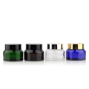 15g 30g 50g Clear Amber Blue Green Glass Cosmetic Cream Jar with Lid Oblique Shoulder Shape