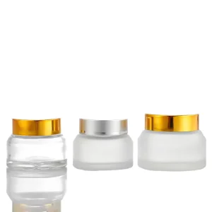15g 30g 50g Frosted Glass Cosmetic Cream Jar with Aluminum Screw Cap and Plastic Shim