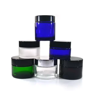 15g 30g 50g Matte Frosted Amber Black Clear Green Blue Glass Cream Jar with Metal Lid
