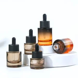 15ml 20ml 30ml Amber Glass Body Oil Dropper Bottle Empty Cosmetic Flat Shape Screw Cap Screen Printed Carton Packed