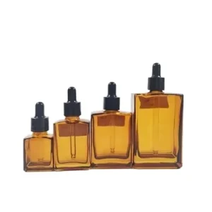 15ml 30ml 50ml 100ml Amber Square Shape Essential Oil Serum Bottle Brown Rectangle Glass Dropper Bottle