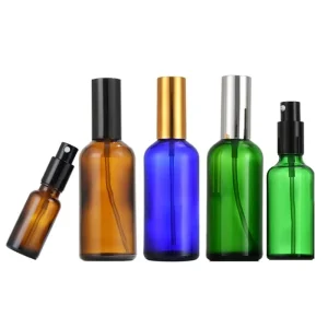 15ml 30ml 50ml 100ml Blue, Amber, or Green Glass Essential Oil Spray Bottle with Aluminum Atomizer