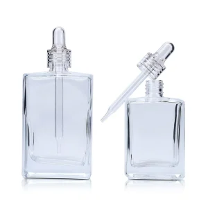 15ml 30ml 50ml 100ml Clear Flat Square and Rectangular Cosmetic Glass Perfume Dropper Oil Serum Bottles