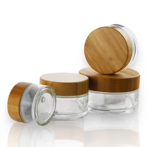 15ml 30ml 50ml Round Glass Cream Jars with Bamboo Lid for Eye and Face Cosmetics