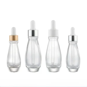 15ml 30ml Clear Glass Dropper Bottle Spiral Mouth Gold Hot Stamping Glossy Surface OEM/ODM Custom Logo Skin Care Cream 100pcs