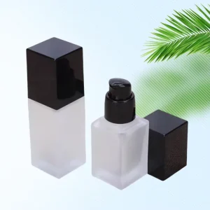 15ml-40ml Square Matte Transparent Glass Bottles With Black White or Gold Lids for Skin Care Serum Packaging