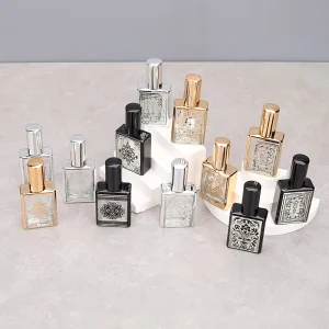 15ml Clear Flat Square Glass Perfume Atomizer Bottle with Fine Mist Spray and Screw Cap
