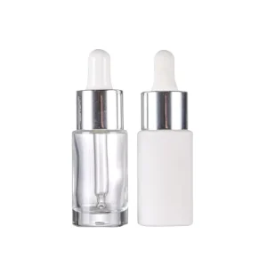 15ml Clear White Essential Oil Glass Dropper Bottle with Silver Dropper Cap