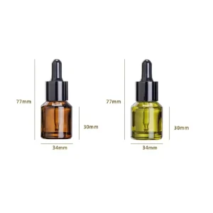 15ml Polished Glass Dropper Bottle Amber Olive Green Sloping Shoulder Gold Stamped Screen Printed Labels for Essential Oil