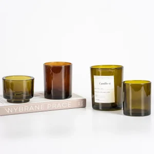 15oz 10oz 8oz Amber Green Glass Candle Jars with Lids