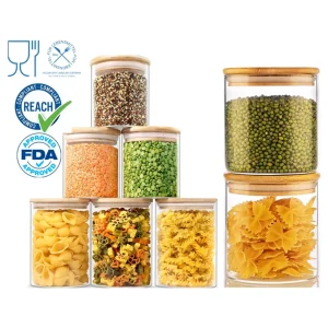 15oz 450ml Cereal Pasta Flour Sugar Food Glass Canisters Pantry Storage Containers Glass Jars with Airtight Lids