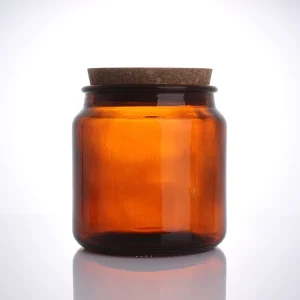 15oz 500ml Round Amber Glass Candle Jars with Wooden Cork Lids