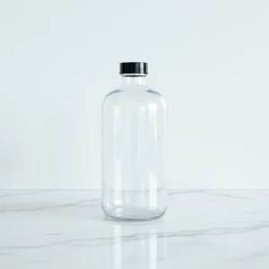 16 OZ Clear Glass Bottles Boston Round Sample Refillable Bottles with Black Cap Perfect Glass Containers