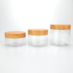 16 Oz Clear Cosmetic Cream Jar with Plastic Bamboo Wooden Cap, 8 Oz Plastic Jar with Lid