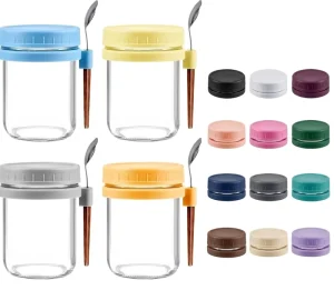 16 Oz Glass Storage Mason Jars with Lids and Spoons Airtight Leak-Proof Containers for Overnight Oats Yogurt Milk Fruit and Salad