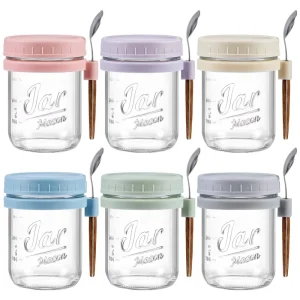 16 oz Glass Mason Overnight Oats Jars with Airtight Lids and Spoons