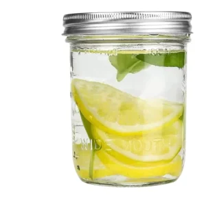 16 oz Wide-Mouth Clear Glass Mason Jar with Airtight Lid and Band, Pint Size, with Measurement Mark