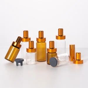 16ml, 22ml, 24ml, and 27ml Amber Glass Ampoule Bottles for Essence and Liquid with Black Screw Cap and Dropper