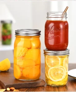 16oz 24oz 32oz Clear Round Wide Mouth Airtight Glass Mason Jar with Split Top Lid for Canning Honey Food Storage