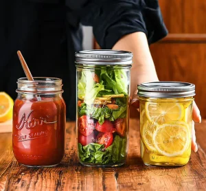 16oz 24oz 32oz Round Wide Mouth Airtight Glass Mason Jars with Split Top Lids for Canning Honey and Food Storage
