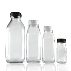 16oz 300ml 500ml Clear Square Empty Glass Bottle for Cold Brew Coffee, Milk, and Fruit Juice with White Tamper-Proof Cap