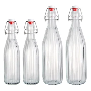 16oz 32oz 500ml 1000ml Swing-Top Glass Bottles for Beverages and Juice with Vertical Pattern