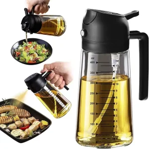 16oz 470ml Glass Oil Spray Bottle With Scale 2-in-1 Oil Dispenser for Kitchen BBQ Grill Salad Cooking