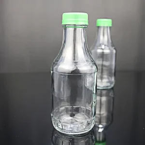 16oz 480ml Clear Round Glass Ketchup and Hot Sauce Bottle with Tamper-Evident Cap for Oil