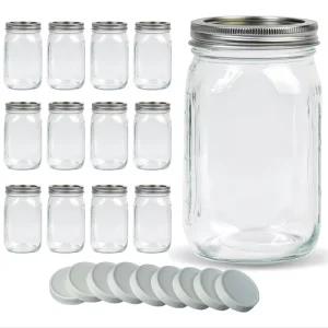16oz 500ml Clear Glass Mason Jars with Plastic and Aluminum Lids for Jelly Canning