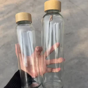 16oz 500ml Clear Glass Water Bottle with Bamboo Lid for Juice and Drinking