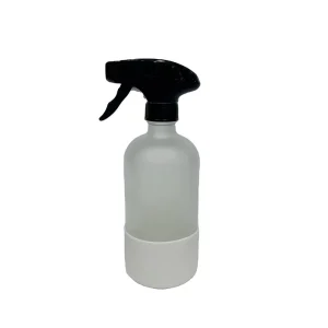 16oz 500ml Frosted Glass Spray Bottle with Black Trigger Spray and Protective Silicone Sleeve