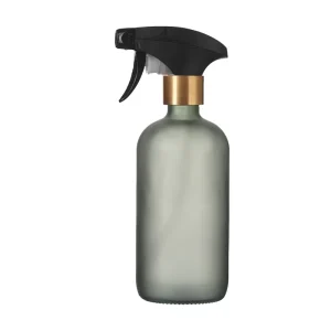 16oz 500ml Matte Green Boston Round Glass Spray Bottle with Silicone Sleeve and Trigger Sprayer for Cleaning