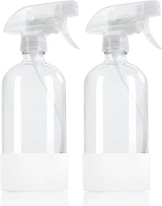 16oz Clear Glass Spray Bottle with Silicone Sleeve and Adjustable Nozzle for Cleaning