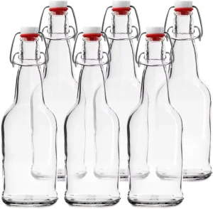 16oz Glass Beer Bottle with Wire Swing Cap and Airtight Rubber Seal for Home Brewing