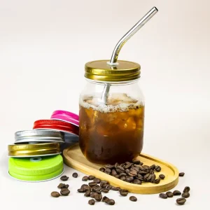 16oz Regular-Mouth Glass Mason Jars with Straw-Hole Lids for Juice