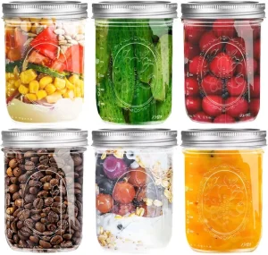 16oz Wide Mouth Glass Mason Canning Jars with Metal Airtight Lids and Bands