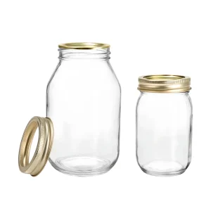 16oz and 32oz Clear Glass Mayo Jars with Gold Two-Piece Canning Lids for Sauces and Pickled Vegetables