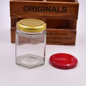 180ml 250g Transparent Hexagon Screw-Top Honey Jam Hot Sauce Food Storage Glass Jar with Metal Lid